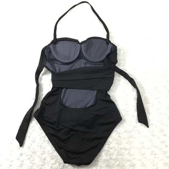Victoria’s Secret Twist Bandeau Tie Back Retro One-piece Swimsuit Black 32A - Picture 10 of 16